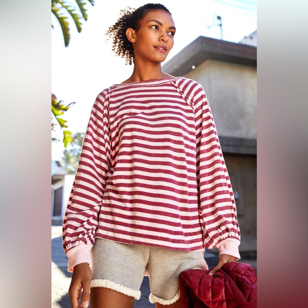 Free People shes everything stripped long sleeve oversize tee M